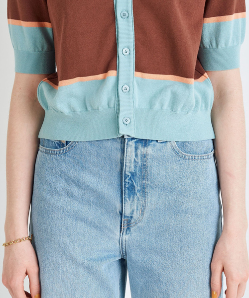 [MACPHEE] вязаный кардиган S оттенок голубого прочее 2 женский 