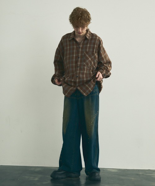 「Shoowtime」 長袖シャツ LARGE ネイビー メンズ_画像5