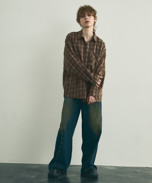 「Shoowtime」 長袖シャツ LARGE ネイビー メンズ_画像6