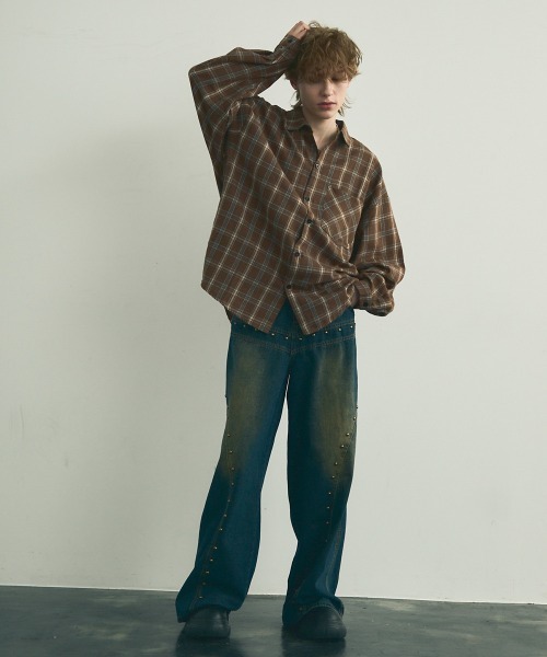 「Shoowtime」 長袖シャツ LARGE ネイビー メンズ_画像8