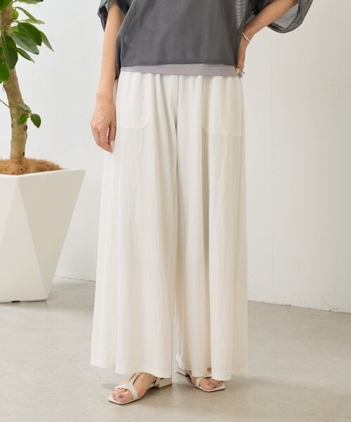 ワイドパンツ パンツ ジャージーワイドパンツ レディースの画像