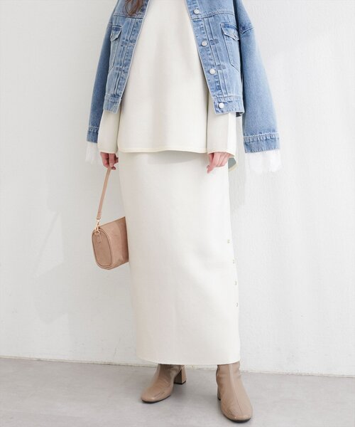 natural couture スカート サイド釦スリットタイトニットスカート