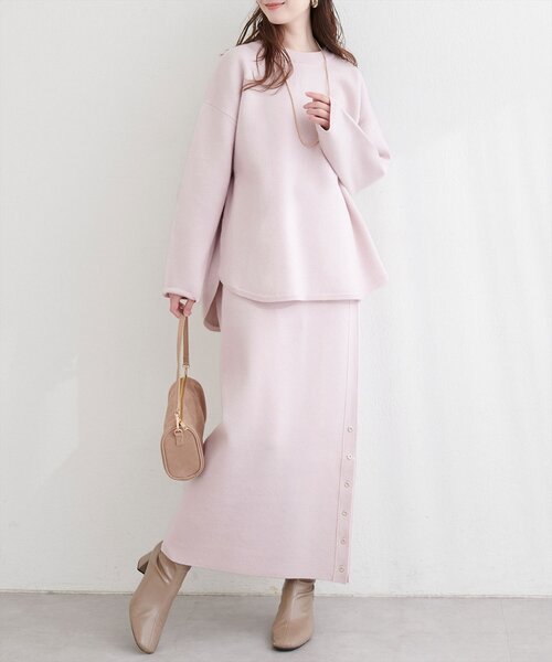 natural couture スカート サイド釦スリットタイトニットスカート