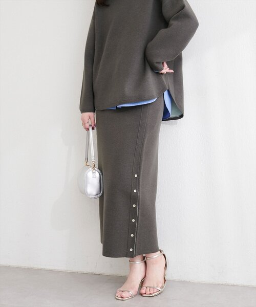 natural couture スカート サイド釦スリットタイトニットスカート