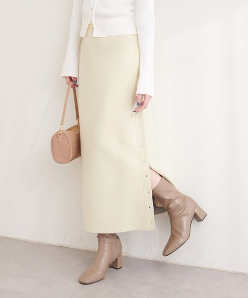 natural couture スカート サイド釦スリットタイトニットスカート