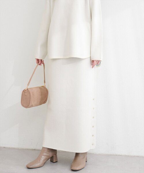 natural couture スカート サイド釦スリットタイトニットスカート