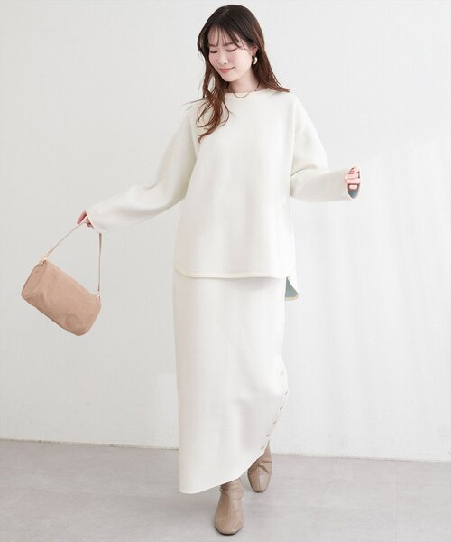 natural couture スカート サイド釦スリットタイトニットスカート