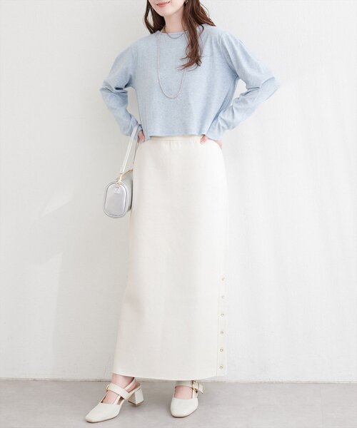 natural couture スカート サイド釦スリットタイトニットスカート