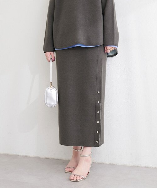 natural couture スカート サイド釦スリットタイトニットスカート