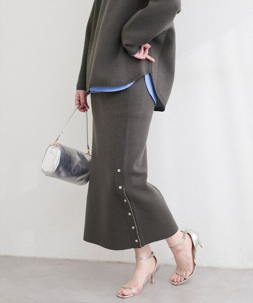 natural couture スカート サイド釦スリットタイトニットスカート