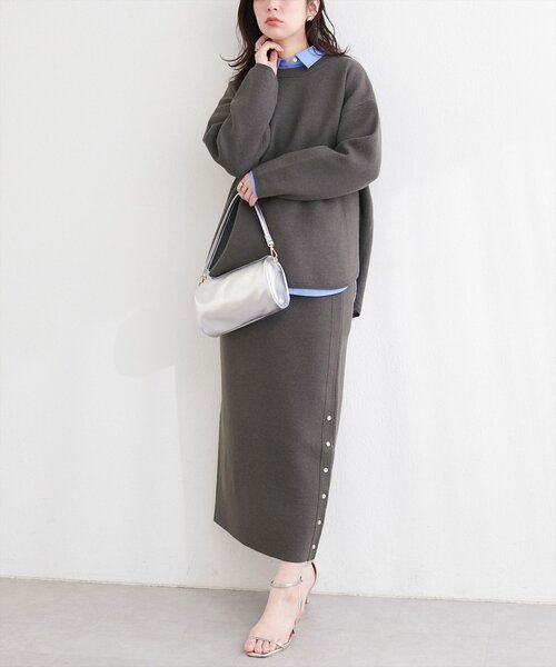 natural couture スカート サイド釦スリットタイトニットスカート