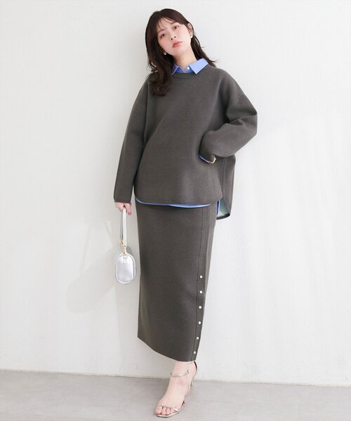 natural couture スカート サイド釦スリットタイトニットスカート