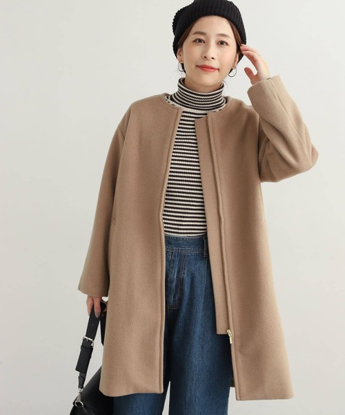 URBAN RESEARCH DOORS ミドル丈コート ブラウン M URBAN RESEARCH DOORS（アーバンリサーチドアーズ） ノーカラーコート