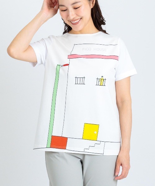 tシャツ 前後異素材アートプルオーバー レディースの画像