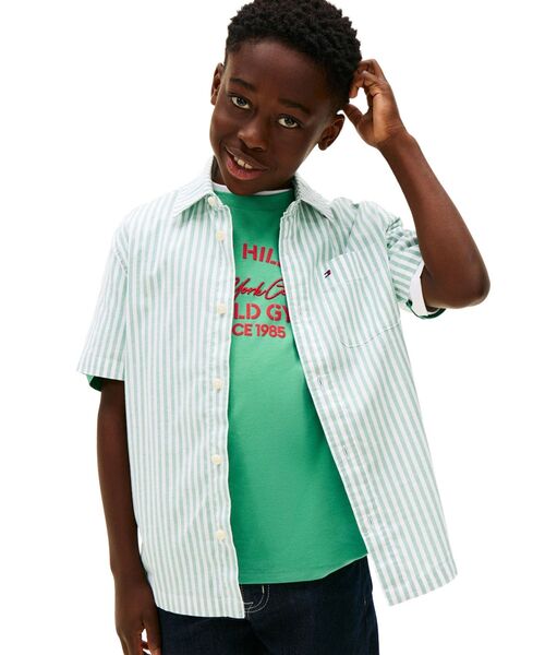 TOMMY HILFIGER - トップ ティーシャツ BOYS フレックスストライプショートスリーブシャツ キッズ 小わっぱ服 子ども服、シューズ-シャツ、ブラウス-ベビー、キッズ、マタニティ