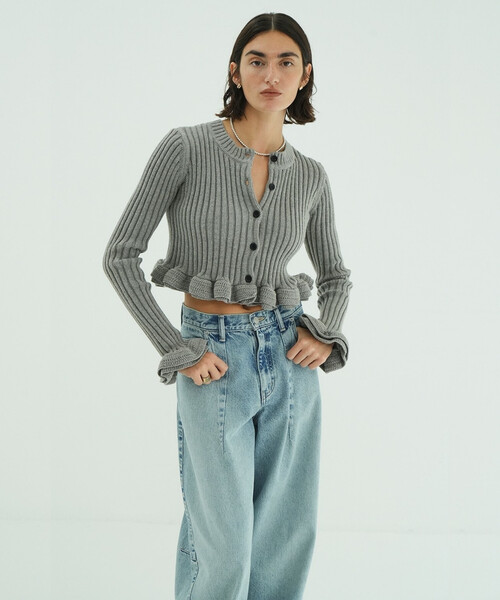 カーディガン CLANE W FACE SHORT FRILLED CARDIGAN クラネ CLANE W FACE SHORT FRILLED KNIT TOPS （BLACK