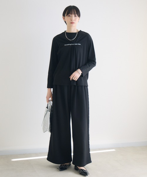 スウェットパンツ ジャージ TRANOI.レースラインワイドパンツ レディース_12