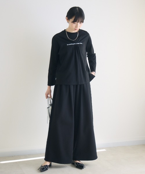 スウェットパンツ ジャージ TRANOI.レースラインワイドパンツ レディース_13