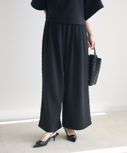 スウェットパンツ ジャージ TRANOI.レースラインワイドパンツ レディース_18