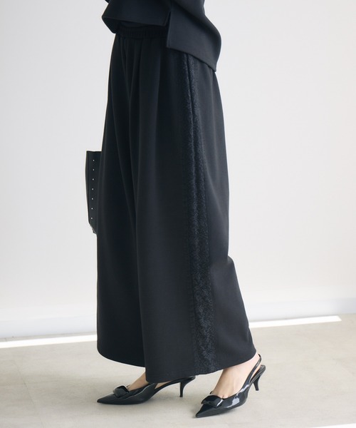 スウェットパンツ ジャージ TRANOI.レースラインワイドパンツ レディース_19