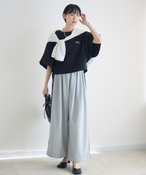 スウェットパンツ ジャージ TRANOI.レースラインワイドパンツ レディース_21