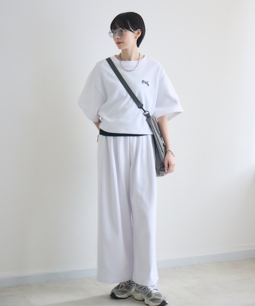 スウェットパンツ ジャージ TRANOI.レースラインワイドパンツ レディース_4