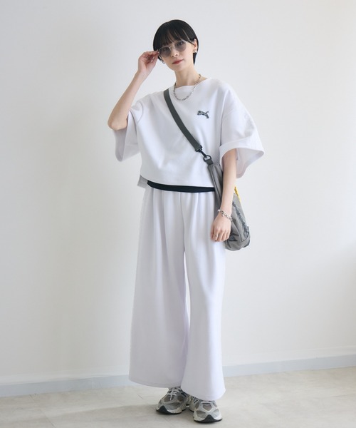 スウェットパンツ ジャージ TRANOI.レースラインワイドパンツ レディース_5