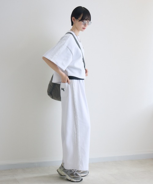 スウェットパンツ ジャージ TRANOI.レースラインワイドパンツ レディース_6