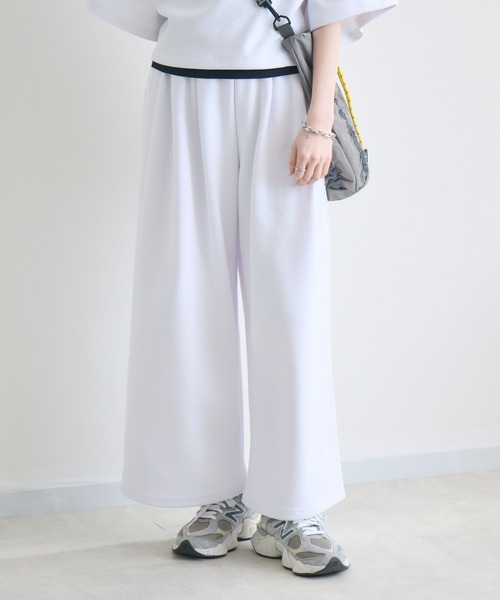 スウェットパンツ ジャージ TRANOI.レースラインワイドパンツ レディース_7