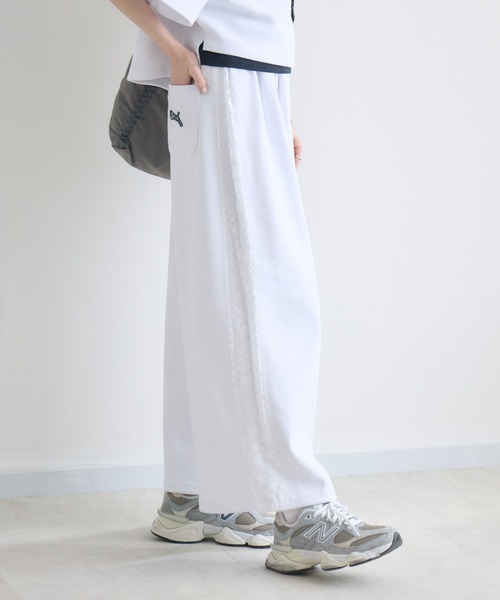 スウェットパンツ ジャージ TRANOI.レースラインワイドパンツ レディース_8