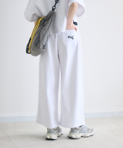 スウェットパンツ ジャージ TRANOI.レースラインワイドパンツ レディース_9