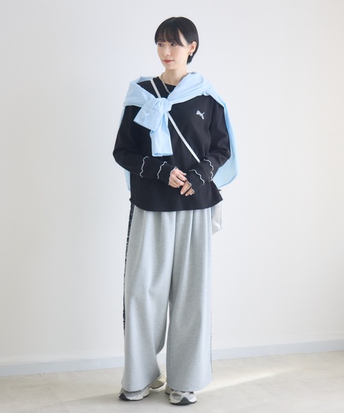 スウェットパンツ ジャージ TRANOI.レースラインワイドパンツ レディース_22