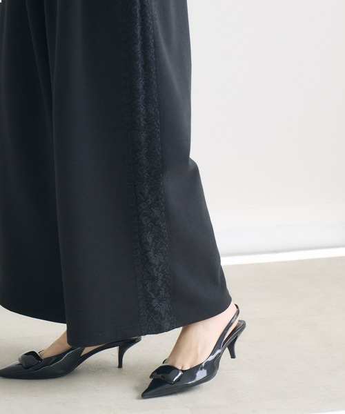 スウェットパンツ ジャージ TRANOI.レースラインワイドパンツ レディース_20