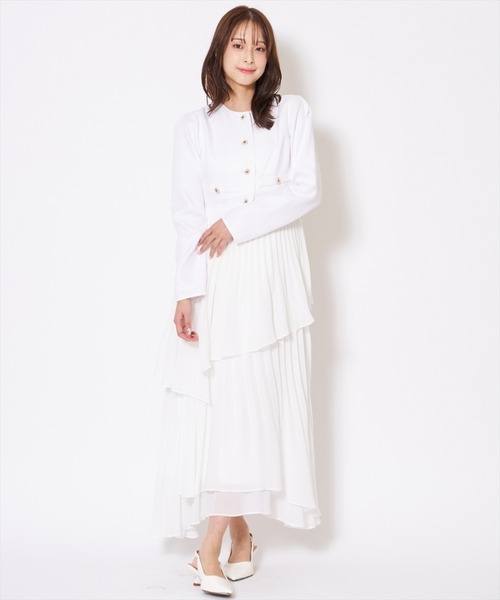 新品未使用アンタイトル22Octoberホワイト白ツイード ジャケットワンピース AND COUTURE（アンドクチュール） ワンピース ツイードジャケット