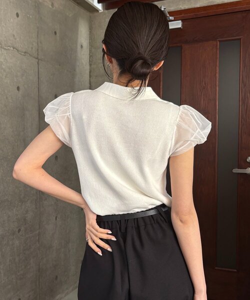 ニット セーター ミニバルーンスリーブポロニット レディースの画像