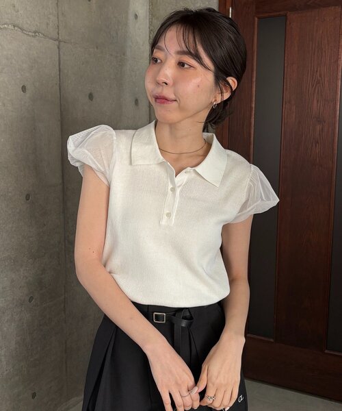 ニット セーター ミニバルーンスリーブポロニット レディースの画像