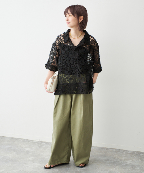 ブラウス シャツ 「一部店舗+WEB限定」LAYAS/レイヤーズ レース半袖シャツ レディースの画像