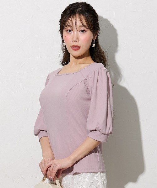 tシャツ 「大きい胸専用」リブスクエアネックデザインカットソー（肘が隠れる6分袖） レディース | Nissen glamor