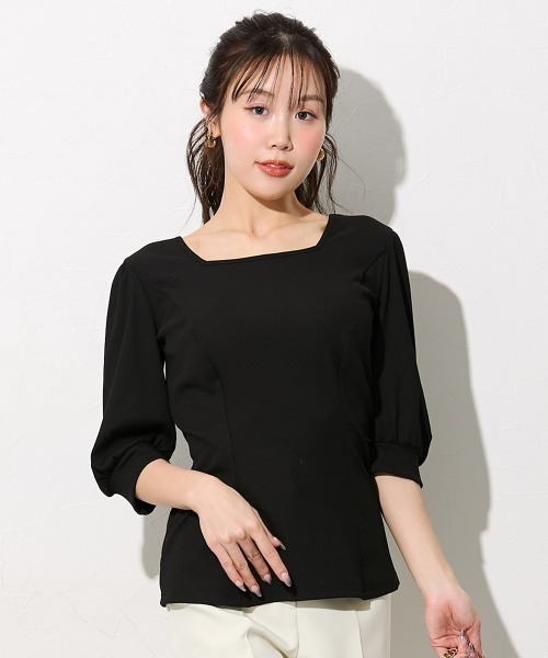 tシャツ 「大きい胸専用」リブスクエアネックデザインカットソー（肘が隠れる6分袖） レディース | Nissen glamor | 01