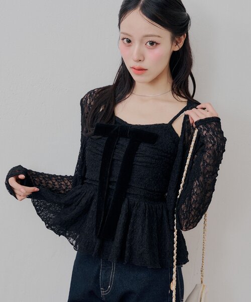 Chico（チコ） tシャツ レースリボンキャミ+カーデセット レディース 