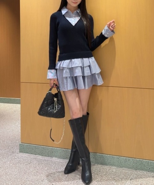 SNIDEL（スナイデル） ワンピース ニットドッキングティアードミニ