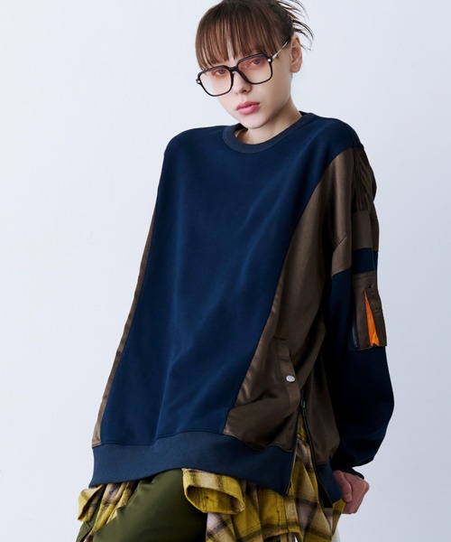 SeeSew トレーナー スウェット 「UNISEX」SATIN MIX MA-1 SWEAT/サテン