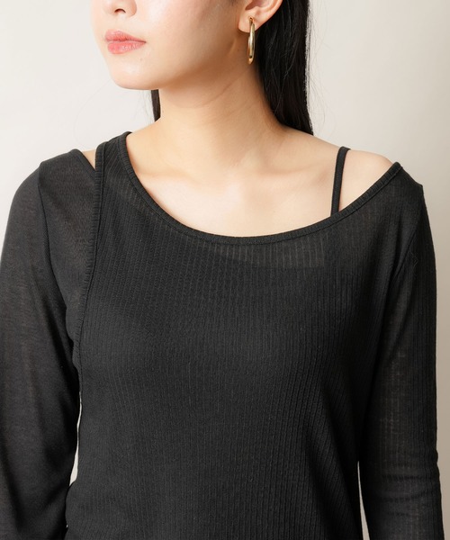 tシャツ アシメツインシアートップス/レイヤードトップス レディース 夢展望 tシャツ アシメレイヤードシアーカットソーセット