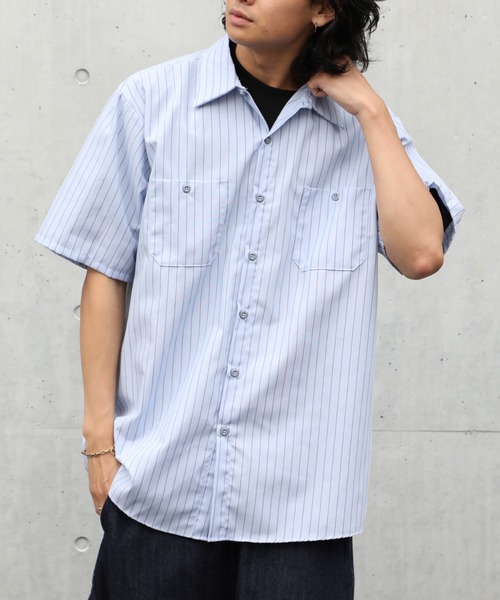 Argue Culture 半袖シャツ ストライプ ベスト切替 ワークウェア RED KAP シャツ 「RED KAP」4.25ワークシャツ半袖ストライプ