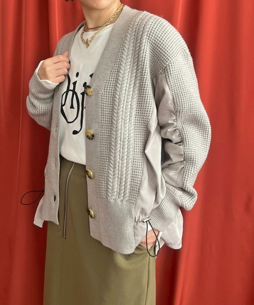 tシャツ ニットドッキングドロストカーデ レディース