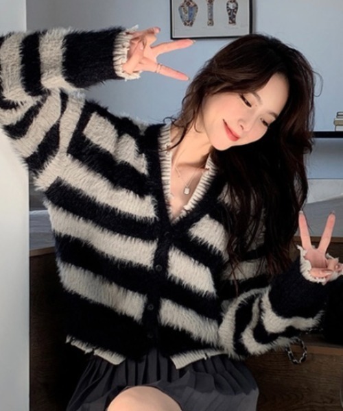 Sibra（シブラ） ニット セーター シャギーチビストライプニット