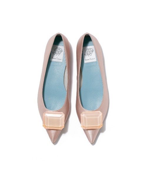 パンプス ポインテッドトゥ ビッグビジュー フラットパンプス