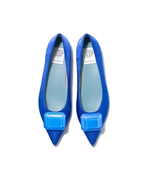 パンプス ポインテッドトゥ ビッグビジュー フラットパンプス