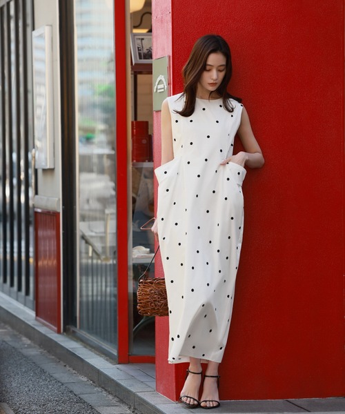 ELFRANK ワンピース ドットプリントロングコクーンワンピース