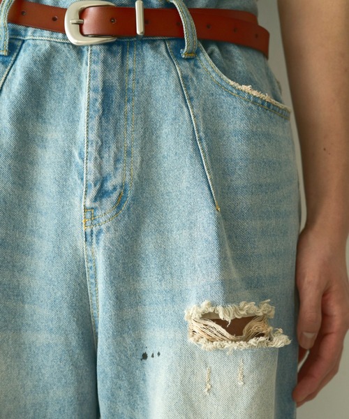 wide baggy broken denim trousers /ワイドバギー セール】膝ZIP ワイドバギーパンツ / Knee ZIP Wide Baggy Pants